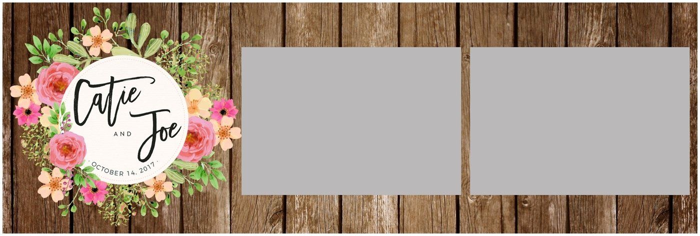 Floral wreath logo on rustic wood with “Cafe Joe” and two blank gray panels