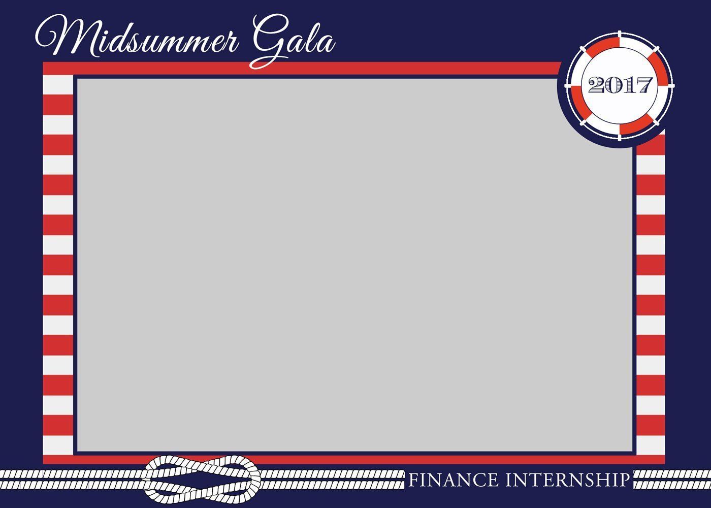 Midsummer Gala event flyer with red, white, and blue border and blank center for details.
