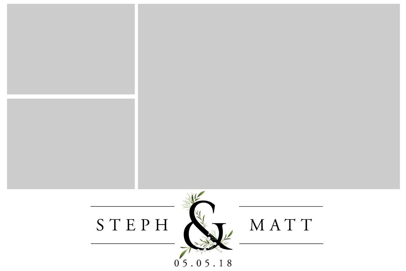 Gray wedding monogram with “STEPH & MATT” and date 05.05.18 on a white background