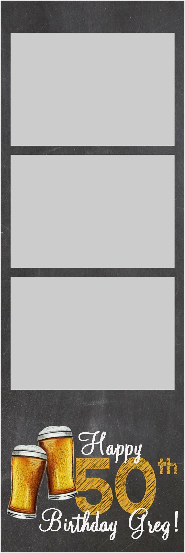 Three empty gray photo placeholders above a “Happy 150th Birthday” beer-themed graphic with mugs and cans
