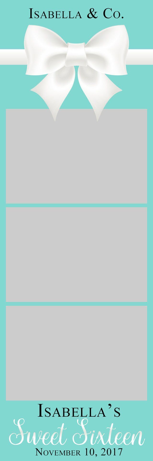 Turquoise gift bag with white ribbon bow and three gray panels, labeled Isabella & Co. Sweet Street.