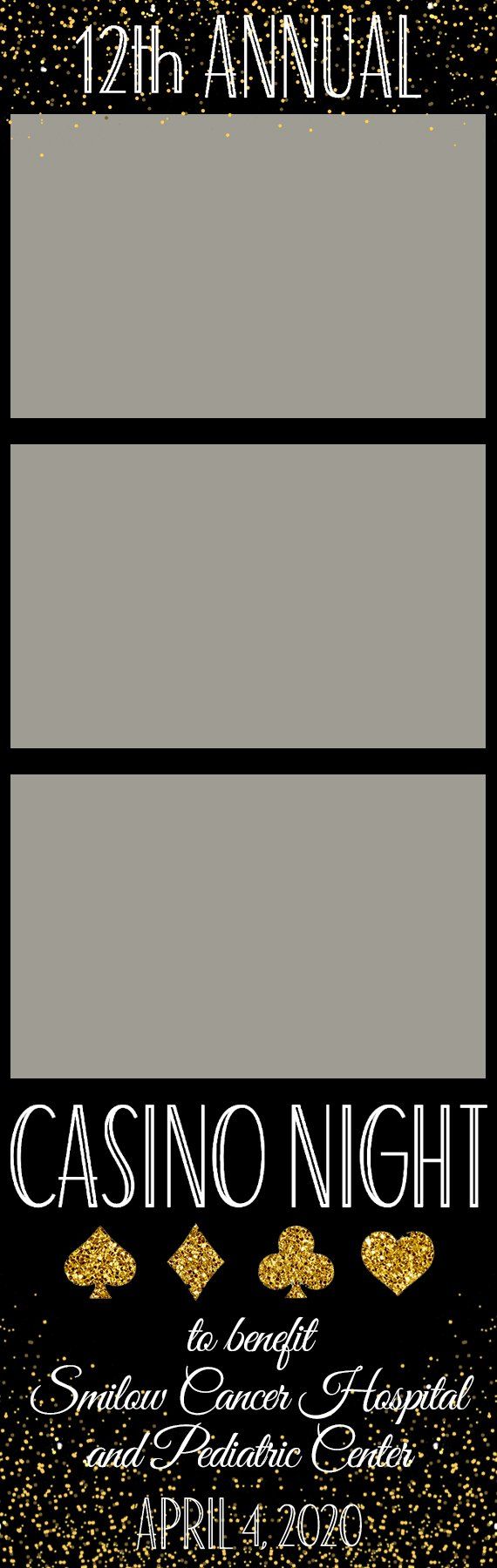 Dark poster with three gray panels and white text reading “12th Annual Casino Night” at the bottom.