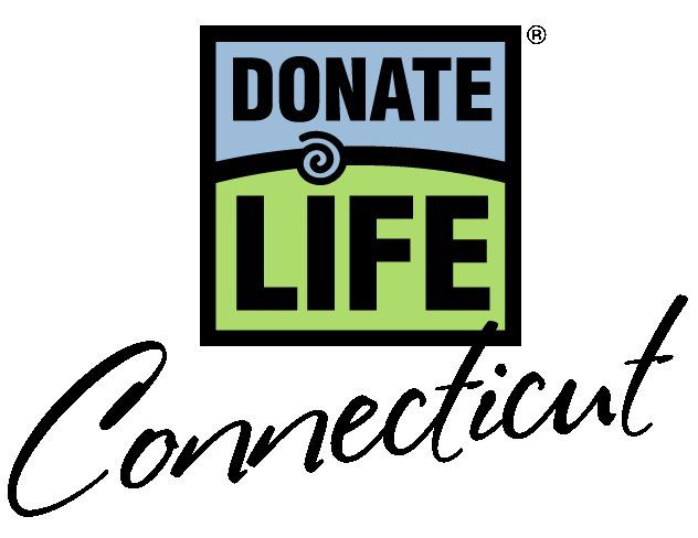 Donate Life Connecticut logo in black, blue, and green with script text on white background