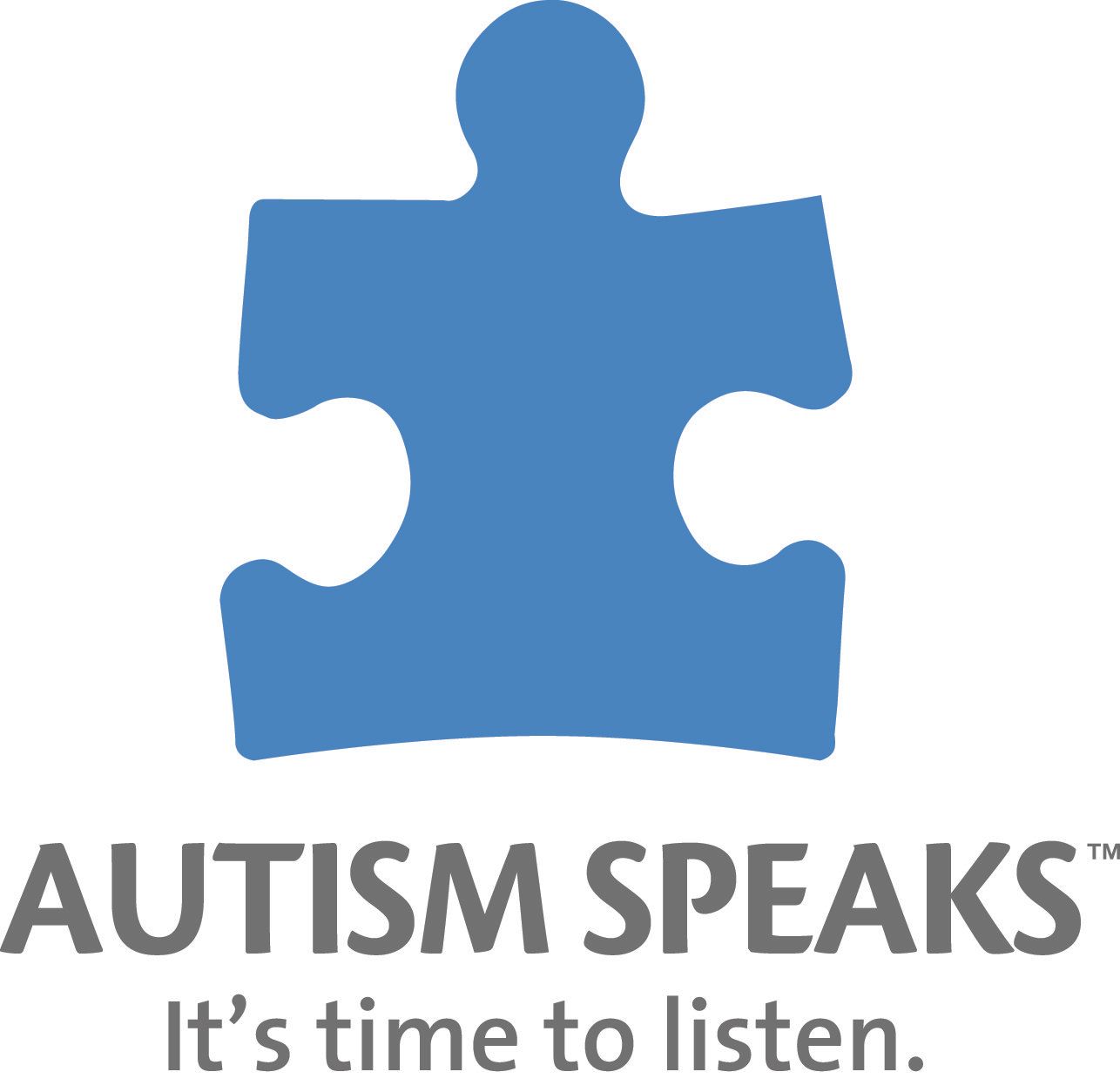 Autism Speaks logo: blue puzzle piece above gray text, “It’s time to listen.”
