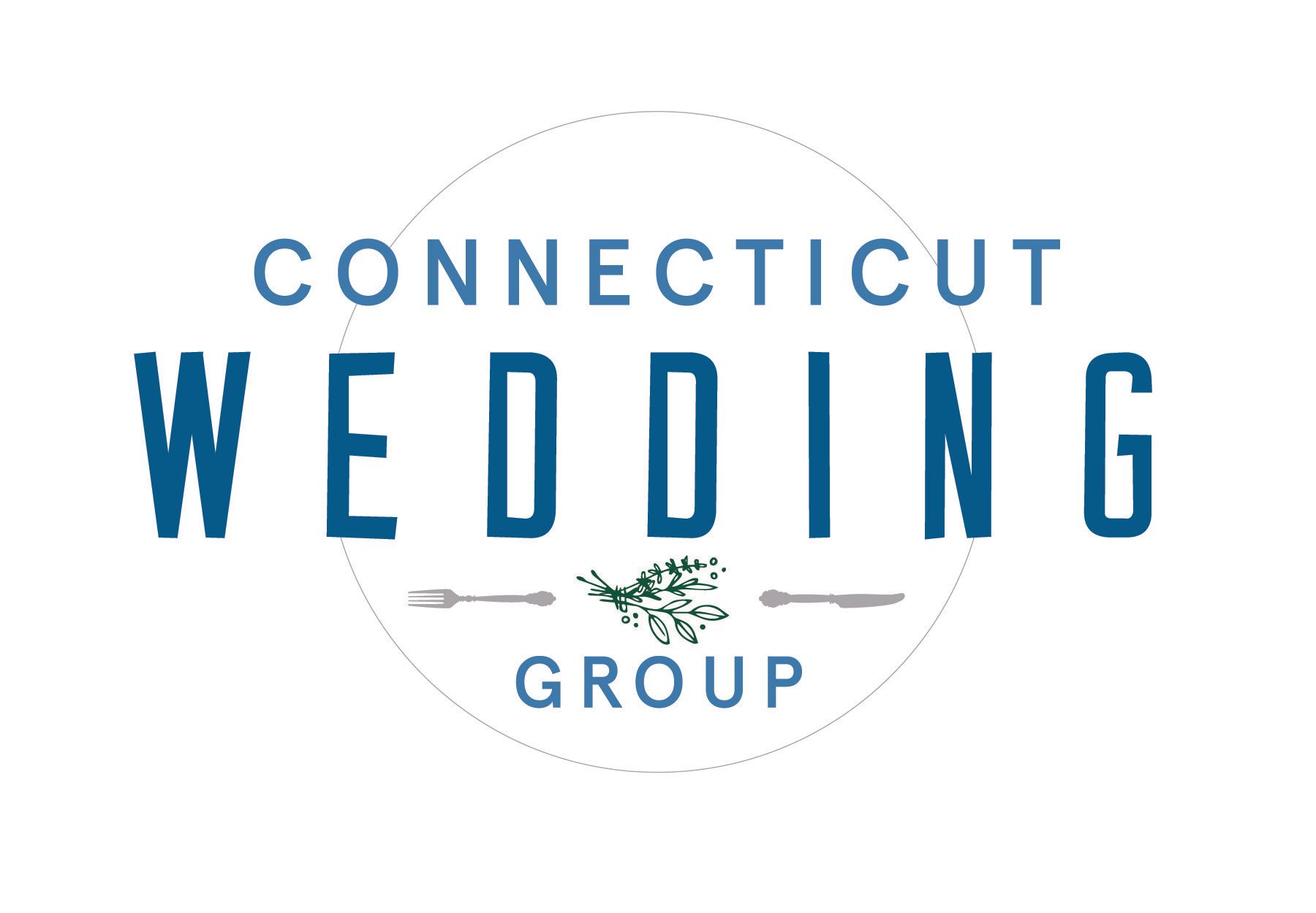 Connecticut Wedding Group logo in blue text with green floral accent on white background