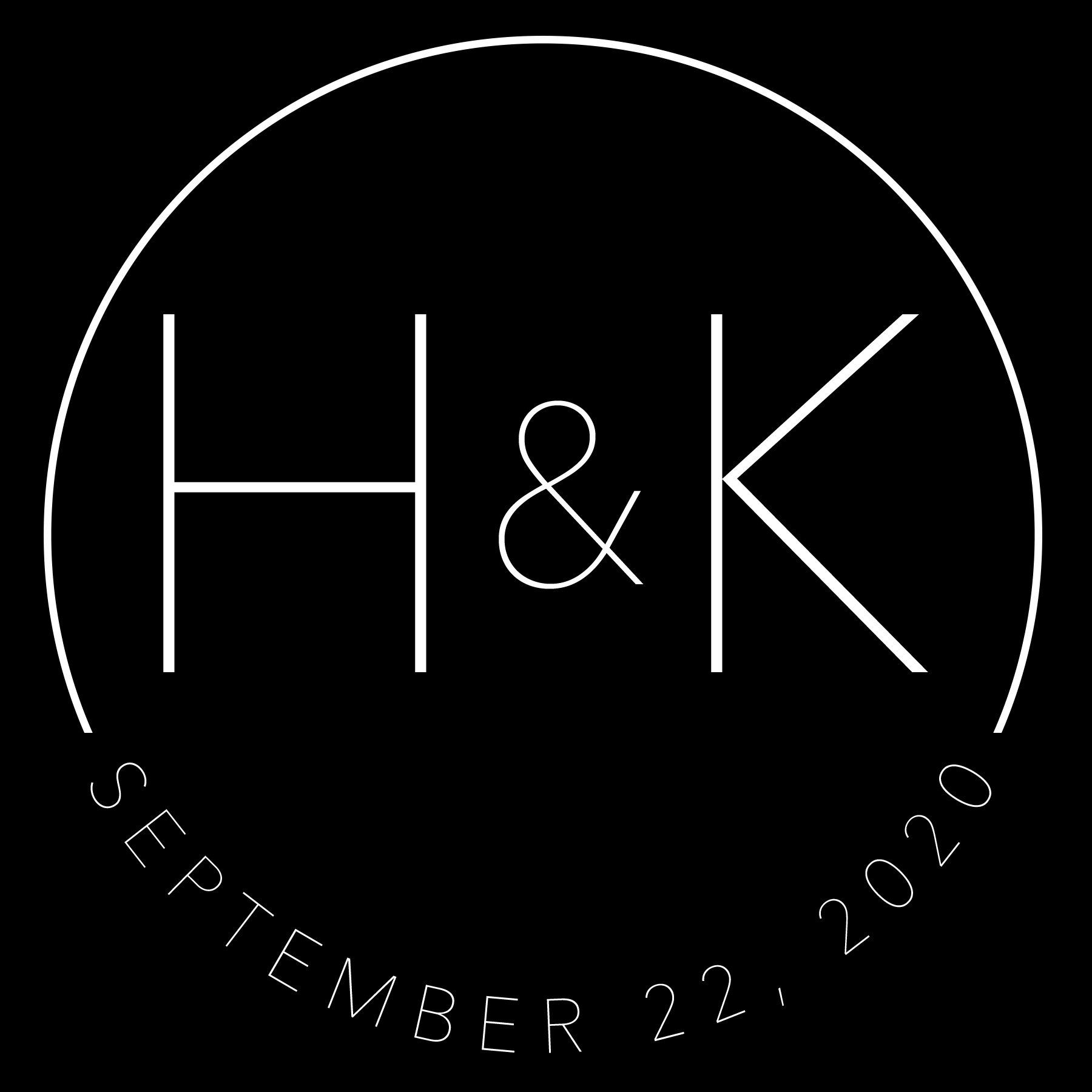 White monogram logo “H&K” in a circle with “September 22, 2020” curved below on a black background