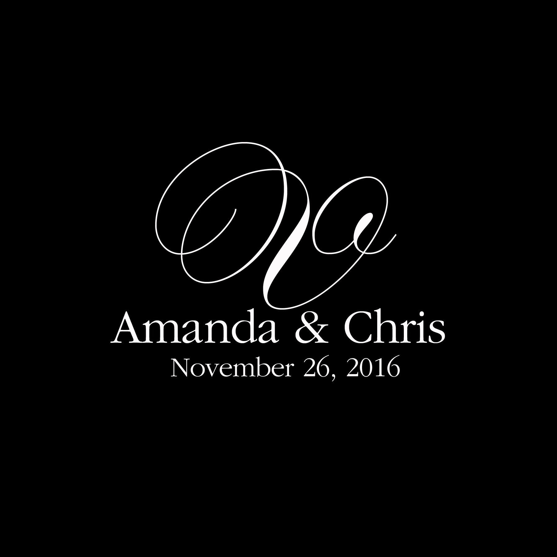 Black wedding monogram with white script, “Amanda & Chris,” and date “November 26, 2016.”
