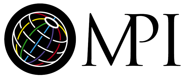 MPI logo with a black globe icon and multicolored curved lines beside black serif letters.