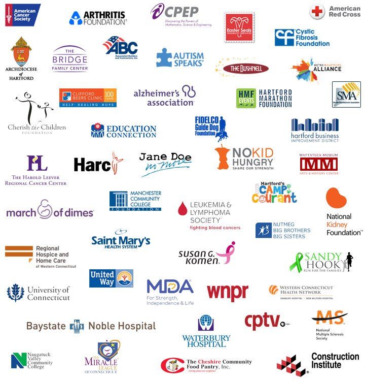 Collage of nonprofit, health, and community organization logos on a white background.
