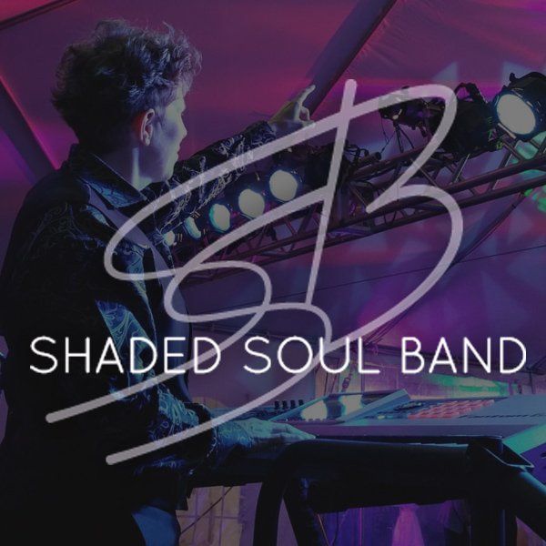 Shaded Soul Band logo over a purple-lit musician at a keyboard on stage