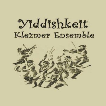 Yiddishkeit Klezmer Ensemble logo with dancing musicians in black on a beige background