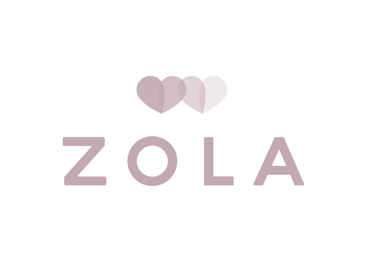 Zola logo with three overlapping hearts above the word ZOLA in soft pink-purple