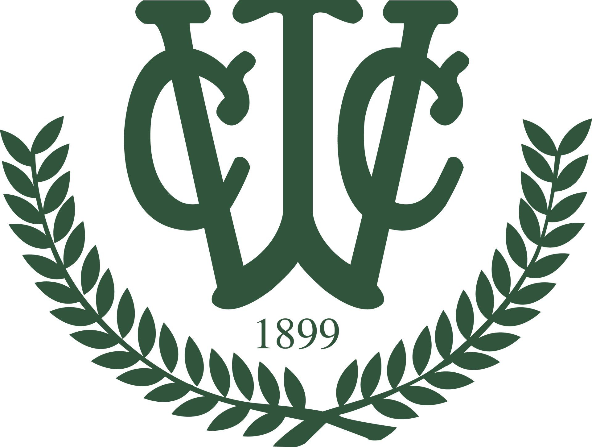 Green monogram logo with laurel wreath and the year 1899