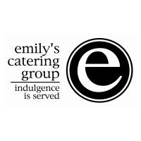 Emily’s Catering Group logo with black-and-white stylized “e” and tagline “indulgence is served”