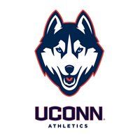 UConn Huskies logo with navy and red wolf head above “UCONN Athletics” text