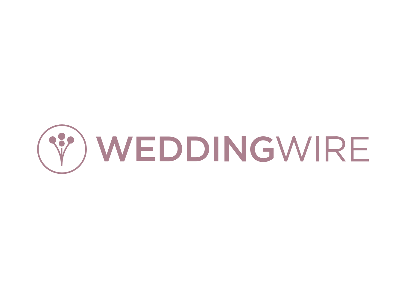 WeddingWire logo with pink text and circular floral icon on a white background