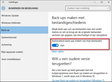 Back-up instellen windows 10
