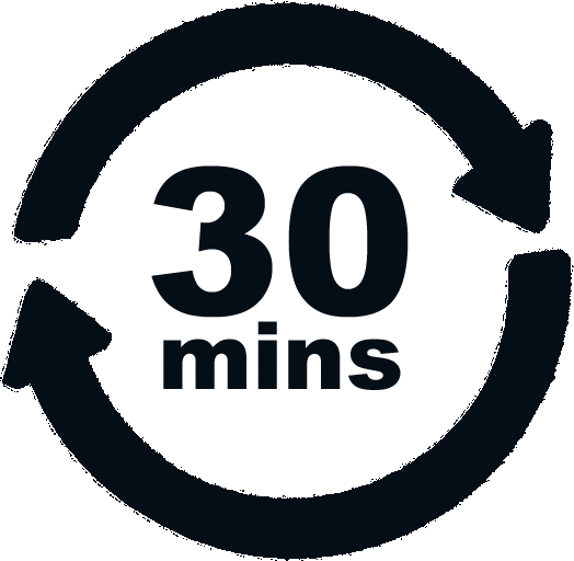 a graphic showing 30 minutes of time passing
