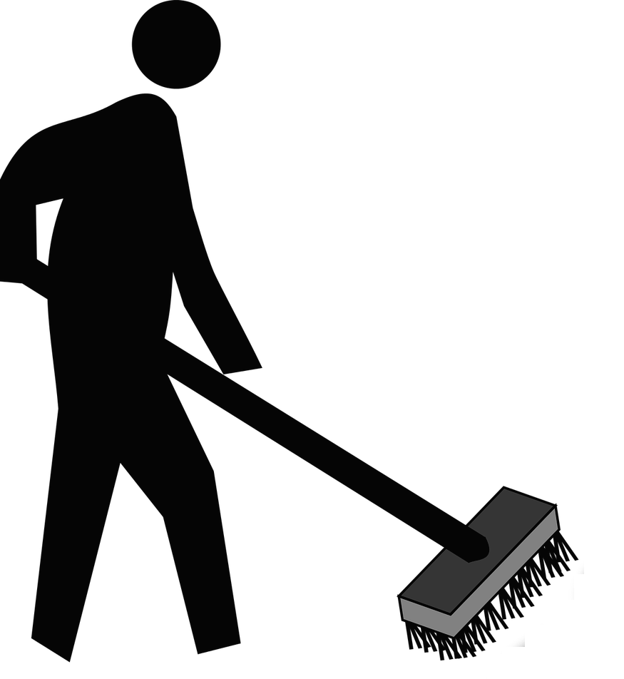 a drawing of a man scrubbing the ground with a big broom