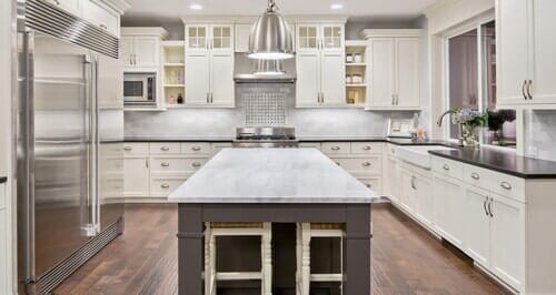 Elegant White Kitchen — Silverthorne, CO — K J M Floor Store Elegant White Kitchen — Silverthorne, CO — K J M Floor Store