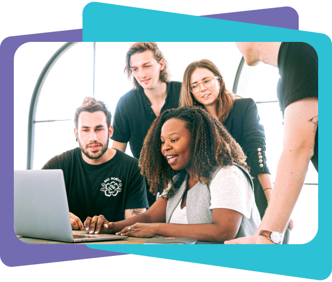 Group of people around computer