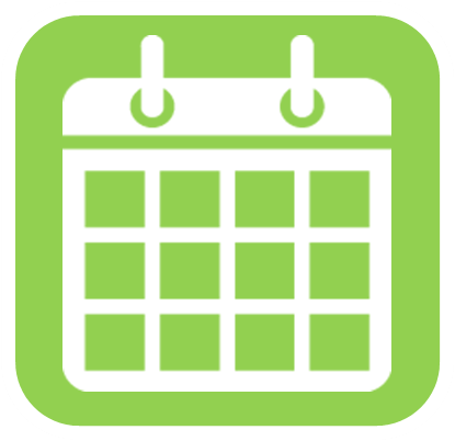 A green icon of a calendar with squares on it.
