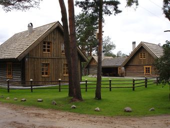 Restored log buildings from Latgales region, now mansion in Jaunciems