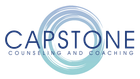 A logo for capstone counseling and coaching with a blue circle in the middle.