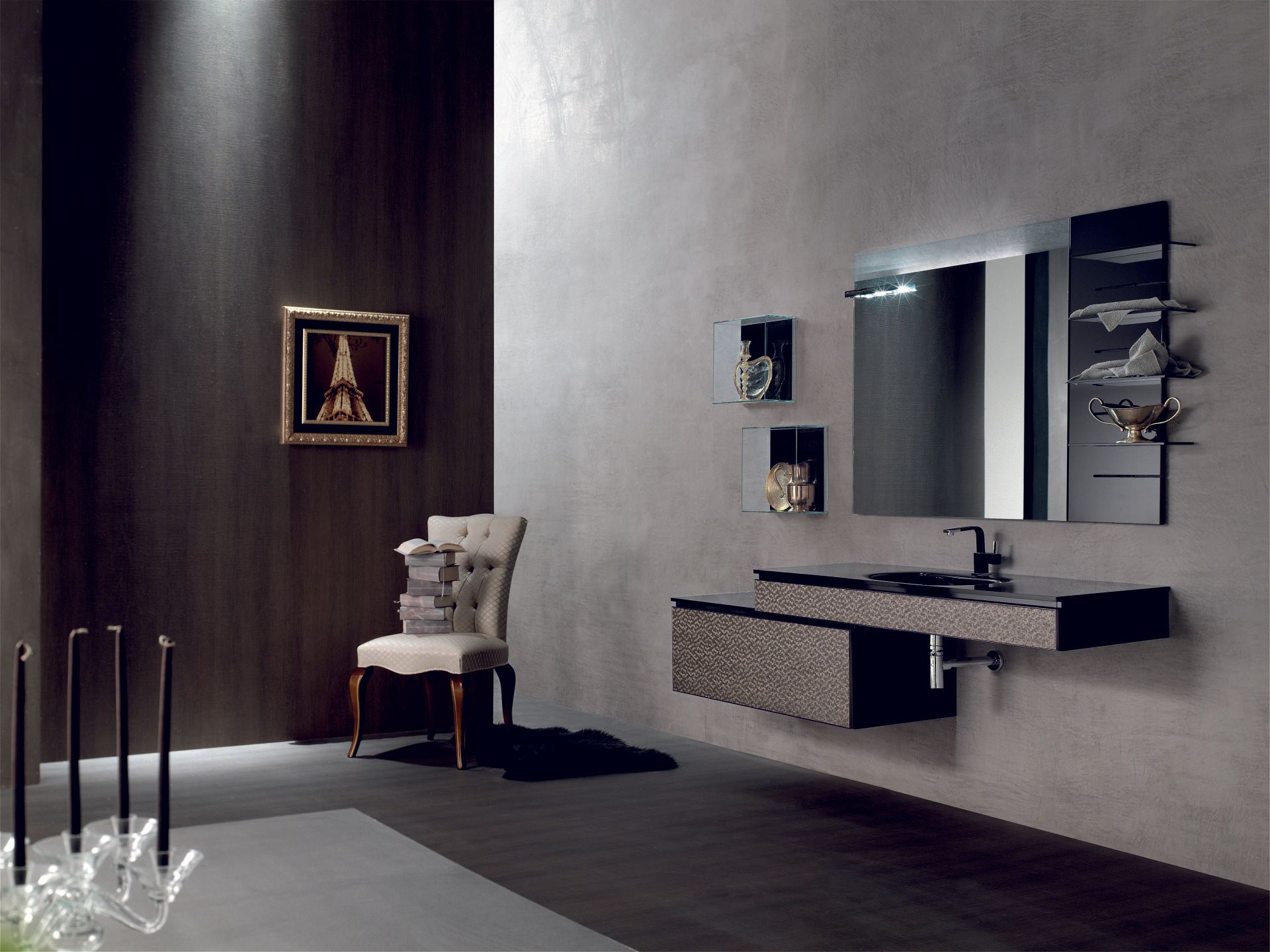 Mobile da bagno sospeso e sedia