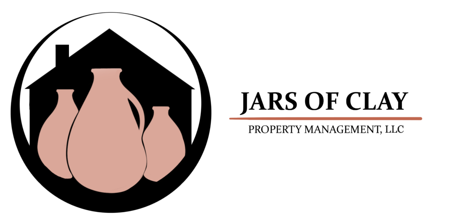 Jars of Clay Property Management LLC logo with black circle and pink clay pots beside company name