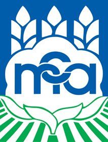 Blue and green logo: "mca" entwined letters, wheat stalks, field and cloud shapes.