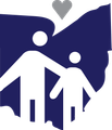 A silhouette of two people holding hands with a heart above them