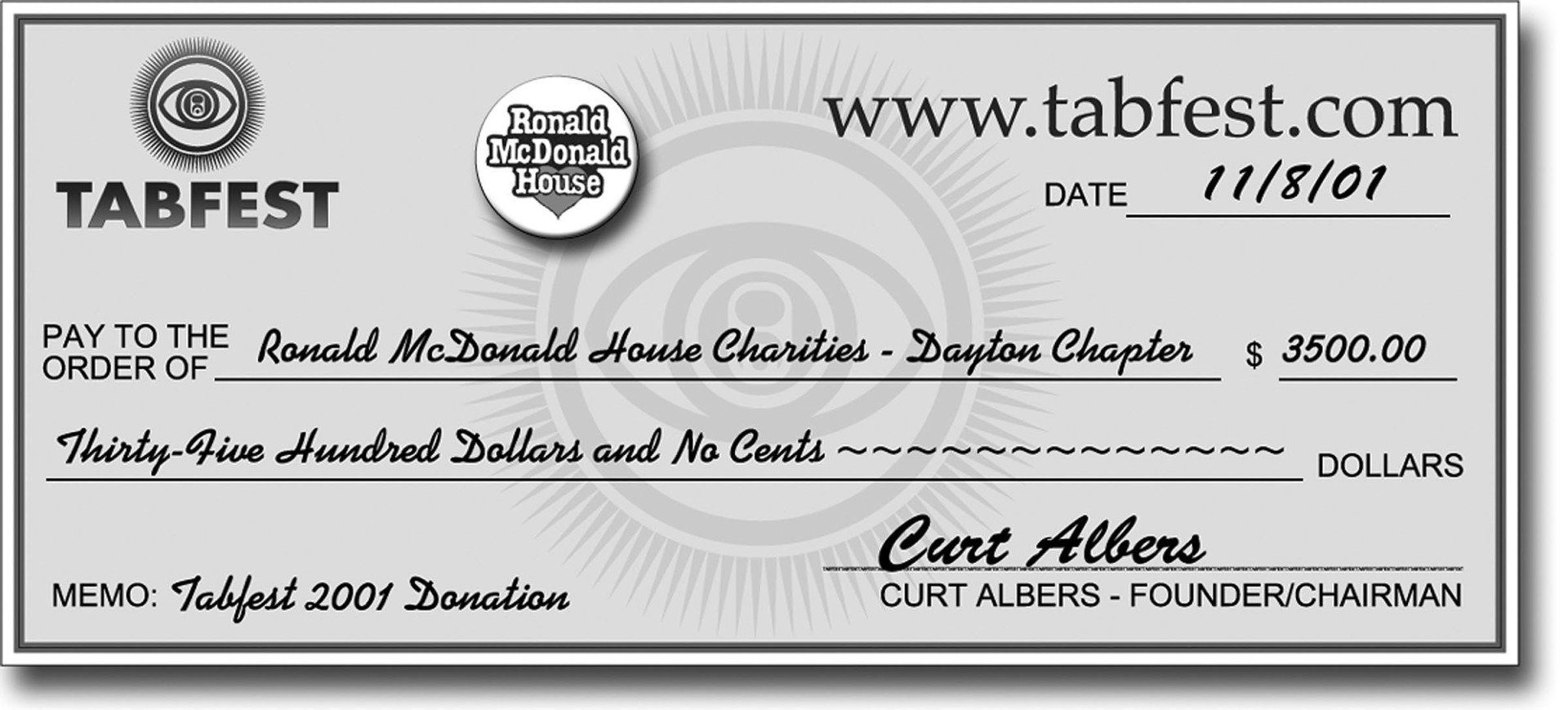 A check that says tabfest on it