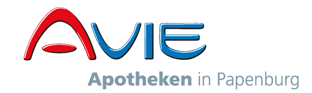 Ein rot-blaues Logo für Avie Apotheken in Papenburg
