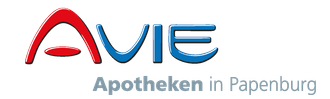 Ein rot-blaues Logo für Avie Apotheken in Papenburg