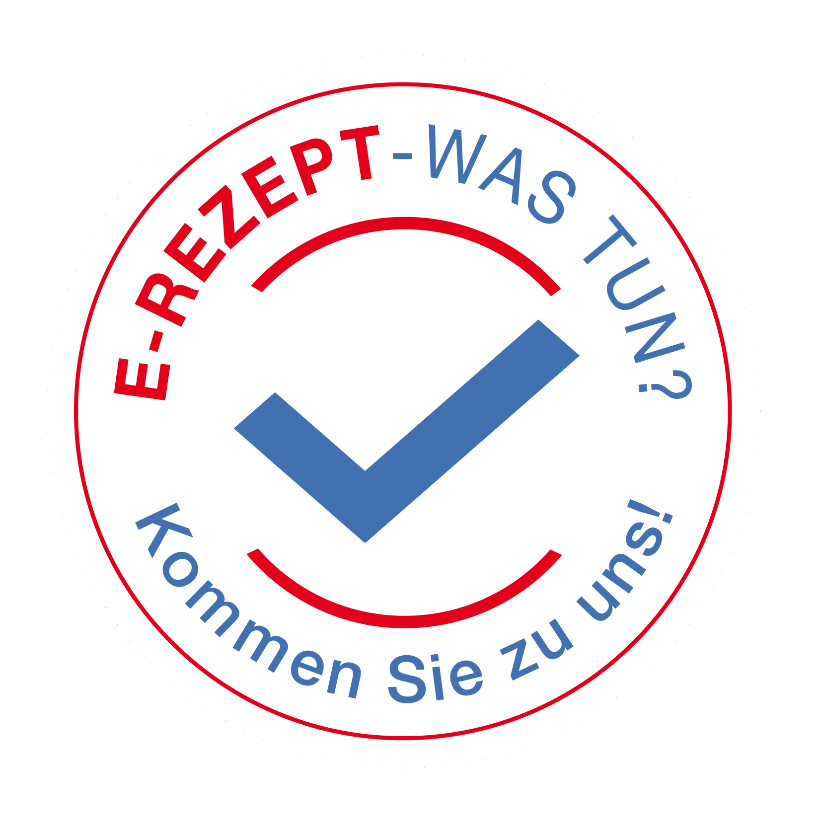 E-Rezept-Ready Ein E-Rezept war tun Logo mit einem blauen Häkchen