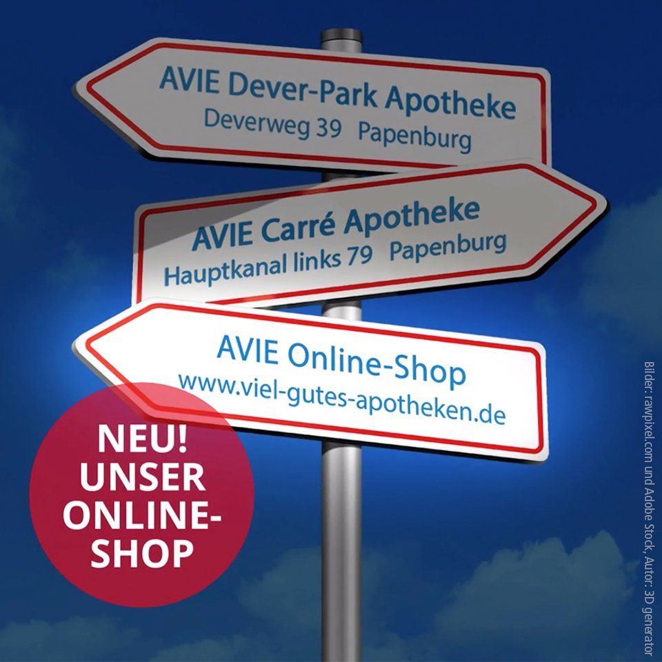 Ein Schild mit der Aufschrift „Neu unser Online-Shop“