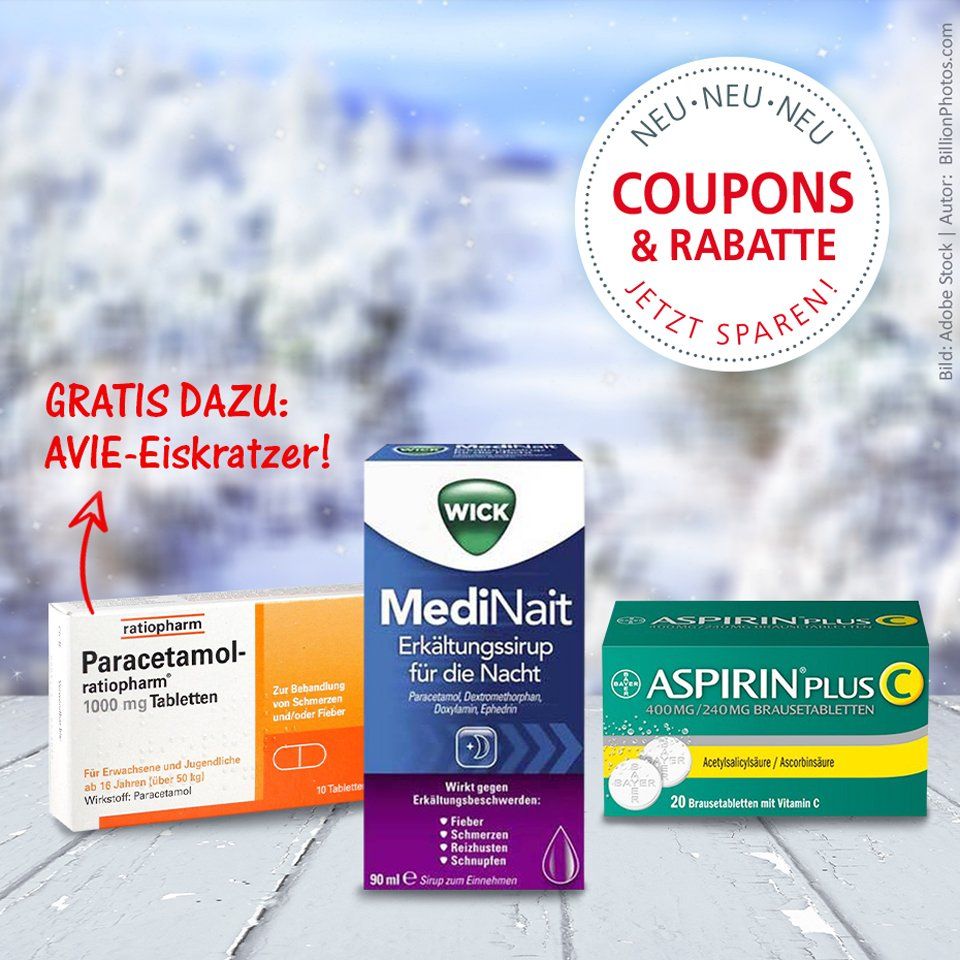 Eine Schachtel Paracetamol eine Schachtel Medinait und eine Schachtel Aspirin plus c