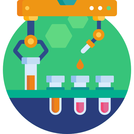A cartoon illustration of a machine that is making pills.