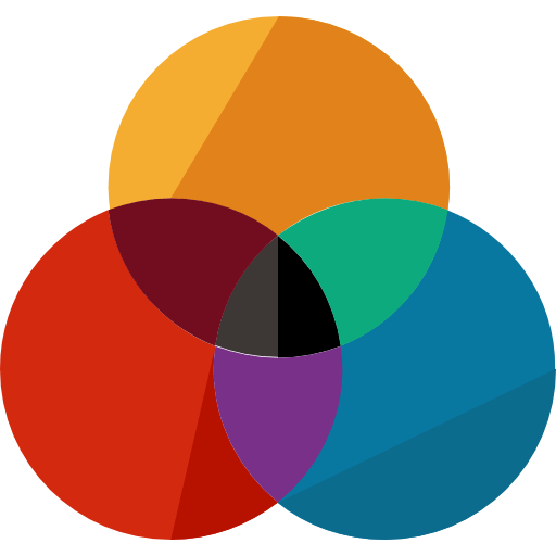 Three circles with different colors in them on a white background