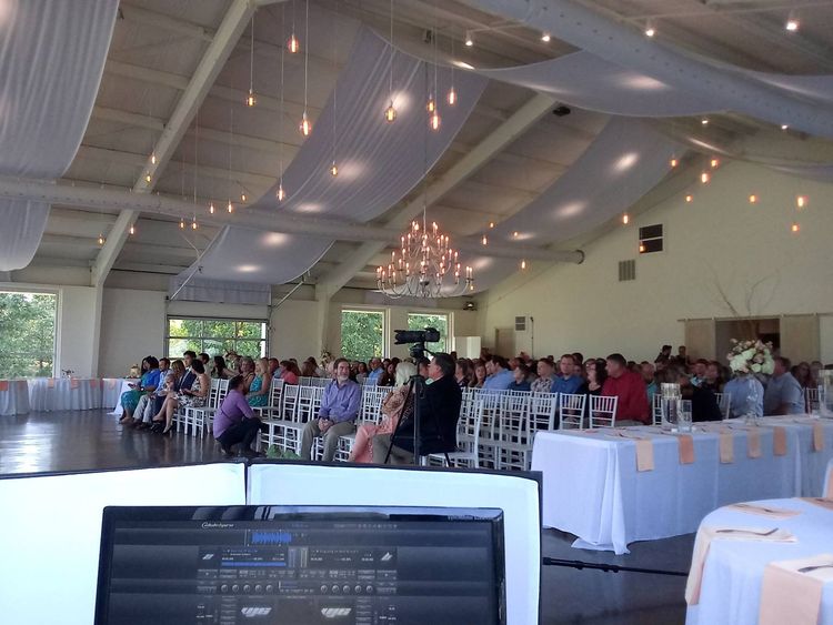 Wedding DJ Timbo Promotions Setup guests seated in large wedding venue with decorations