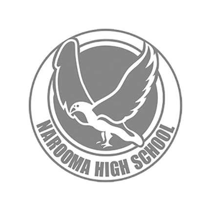 A black and white logo for a high school with a bird in a circle.