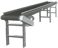 A conveyor belt with a motor attached to it is sitting on top of a table.