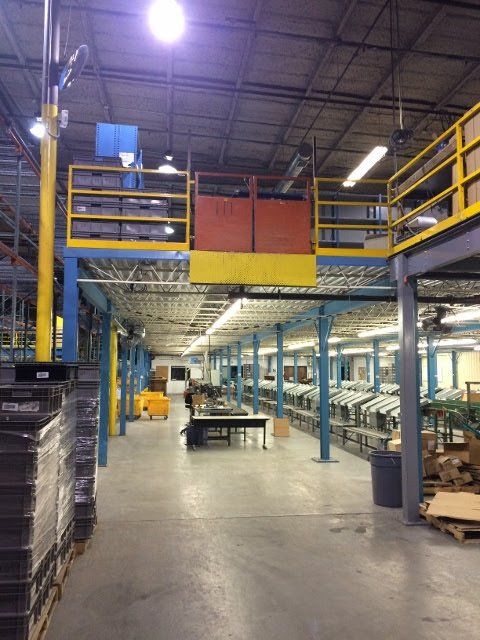A large warehouse with lots of boxes on the floor