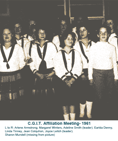 C.G.I.T. Affiliation Meeting, 1961: group posing indoors in front of a curtain.