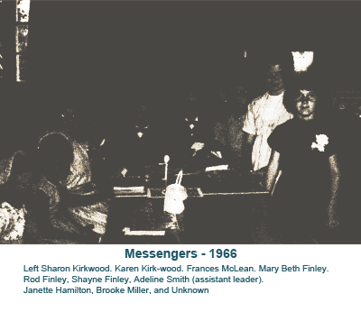 Band performing onstage in a dark venue, with caption “Messengers - 1966” below.