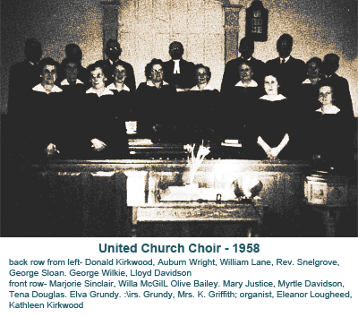United Church Choir, 1958, posed in rows indoors before a piano and music stand