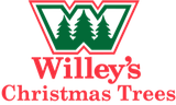 The logo for willey 's christmas trees has three trees on it