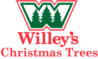 The logo for willey 's christmas trees has three trees on it