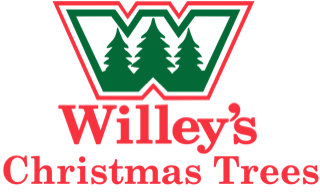 The logo for willey 's christmas trees has three trees on it